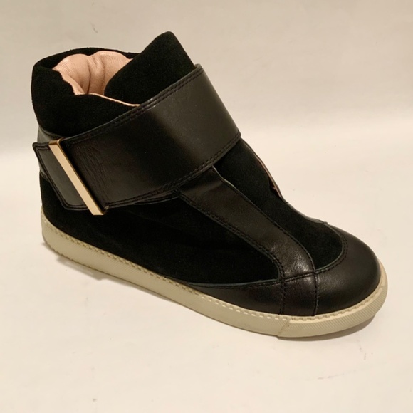 SEE BY CHLOE Shoes Sami Black Nappa Leather High Top Ankle Sneaker with Buckle - Picture 5 of 11